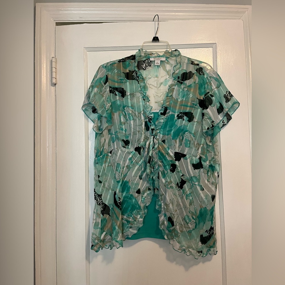 Women's Floral Sheer Top - Green by JM Collection